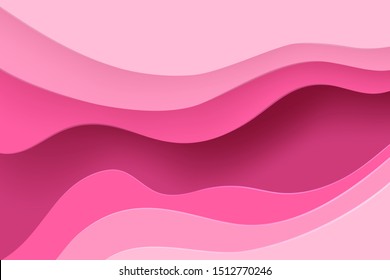Paper cut banner with 3D slime abstract background and pink waves layers. Abstract layout design for brochure and flyer. Paper art vector illustration
