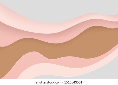 Paper cut banner with 3D slime abstract background and pink, gray, brown waves layers. Abstract layout design for brochure and flyer. Paper art vector illustration