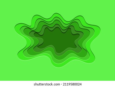 Paper Cut Banner With 3D Slime Abstract Background And Green Waves Layers. Abstract Layout Design For Brochure And Flyer. Paper Art Vector Illustration.