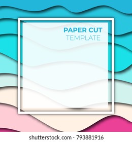 Paper cut banner design. Square template for social media posts, presentations, flyers, invitations. Vector illustration.