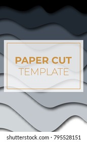 Paper cut banner design. Vertical oriented template for presentations, flyers, invitations. Vector illustration.