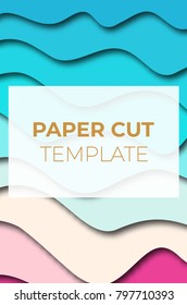 Paper cut banner design. Vertical oriented template for presentations, flyers, invitations. Vector illustration.