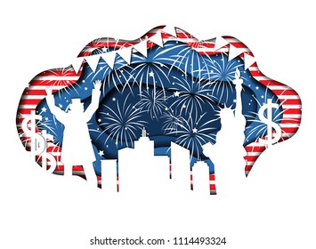 Paper cut banner for Independence Day July 4 USA