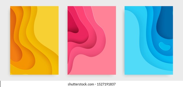 Banner de corte de papel con fondo abstracto 3D y capas azules, rosas, amarillas. Diseño abstracto para folletos y volantes. Ilustración vectorial de papel