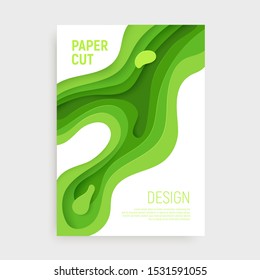 Paper cut banner set with 3D slime abstract background and green waves layers. Abstract layout design for brochure and flyer. Paper art vector illustration