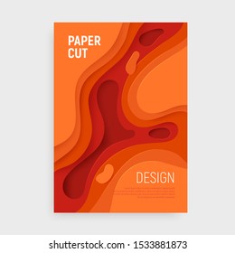 Paper cut banner set with 3D slime abstract background and orange waves layers. Abstract layout design for brochure and flyer. Paper art vector illustration