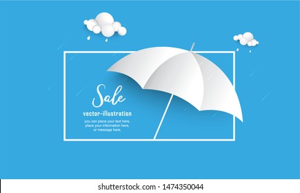 Paper cut banner with umbrella and cloud vector backgrounds