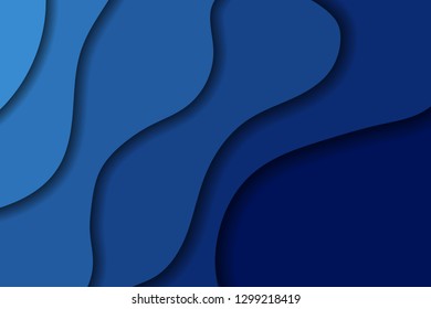 Paper cut banners with 3D abstract background with blue waves and shadows. Layout for banner, poster, greeting card. Vector illustration.