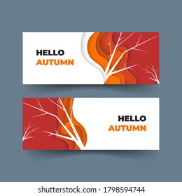 paper cut banners design set, autumn theme, for social media