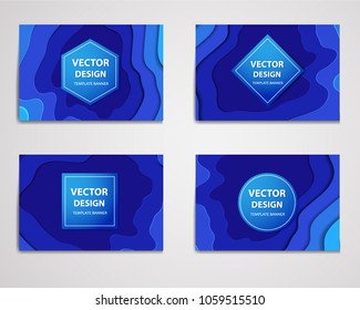 Paper Cut banners, flyers, brochures,  from blue smooth forms with shadows. Vector abstract paper background. Web banner templates for advertising and attracting customers