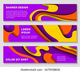 Paper cut banners layout design for web, presentation, flyer, poster. 3D abstract backgrounds with wavy papercut shapes. Horizontalpaper cutout templates for web banners.