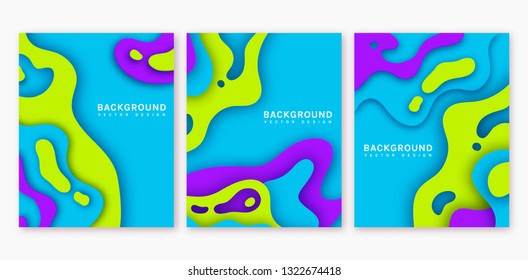 Paper cut banners. Set of colorful abstract backgrounds with multi layers smooth shapes. Modern 3d design. Vector templates.