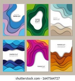 Paper cut banners. Vector abstract origami cutting waves with shadows decoration frames vector brochure layout