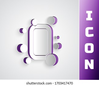 Icono de jabón de corte de papel aislado en fondo gris. Jabón con burbujas. Estilo de arte de papel. Ilustración vectorial