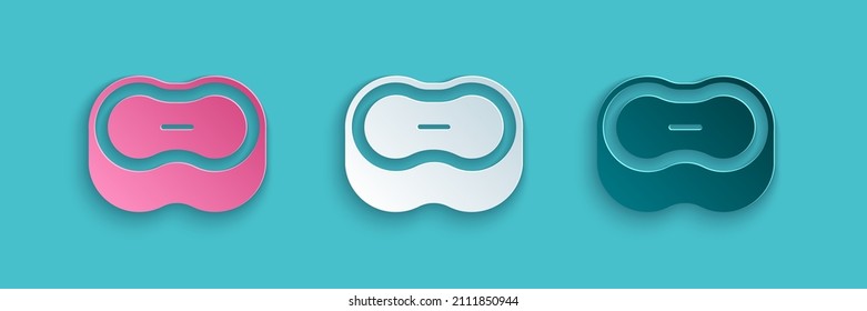 Paper cut Bar of soap icon isolated on blue background. Soap bar with bubbles. Paper art style. Vector