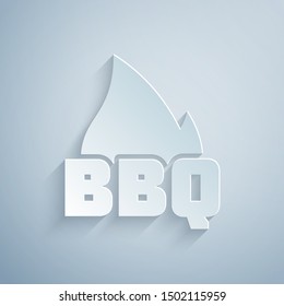Paper cut Barbecue fire flame icon isolated on grey background. Heat symbol. BBQ grill party. Paper art style. Vector Illustration