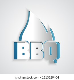 Paper cut Barbecue fire flame icon isolated on grey background. Heat symbol. BBQ grill party. Paper art style. Vector Illustration