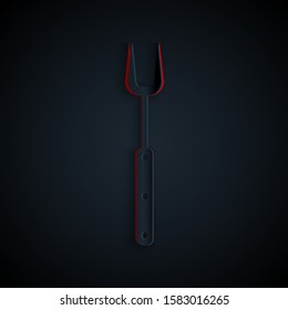 Paper cut Barbecue fork icon isolated on black background. BBQ fork sign. Barbecue and grill tool. Paper art style. Vector Illustration