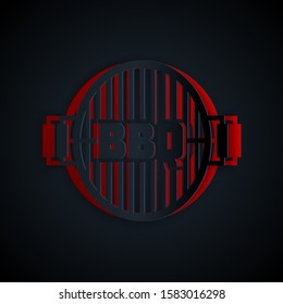 Paper cut Barbecue grill icon isolated on black background. Top view of BBQ grill. Steel grid. Paper art style. Vector Illustration