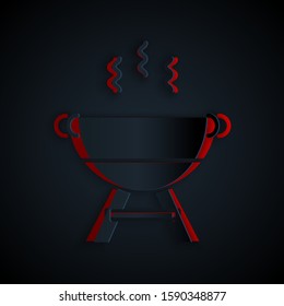 Paper cut Barbecue grill icon isolated on black background. BBQ grill party. Paper art style. Vector Illustration