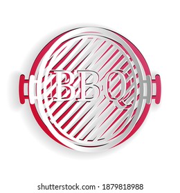 Paper cut Barbecue grill icon isolated on white background. Top view of BBQ grill. Paper art style. Vector.