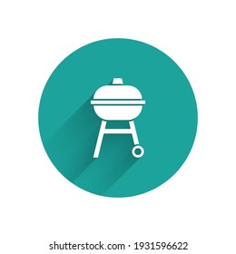 Paper cut Barbecue grill icon isolated on blue background. BBQ grill party. Paper art style. Vector