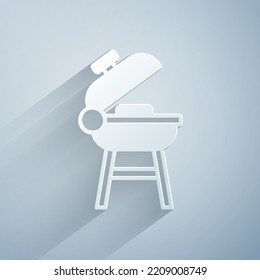 Paper cut Barbecue grill icon isolated on grey background. BBQ grill party. Paper art style. Vector