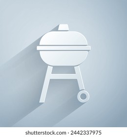 Paper cut Barbecue grill icon isolated on grey background. BBQ grill party. Paper art style. Vector