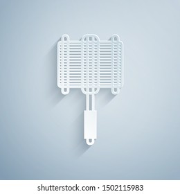 Paper cut Barbecue steel grid icon isolated on grey background. Top view of BBQ grill. Wire rack for BBQ. Grilling basket. Paper art style. Vector Illustration