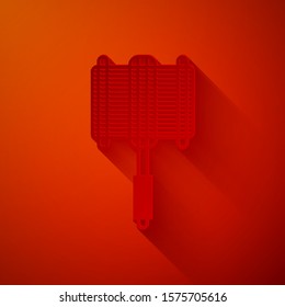 Paper cut Barbecue steel grid icon isolated on red background. Top view of BBQ grill. Wire rack for BBQ. Grilling basket. Paper art style. Vector Illustration