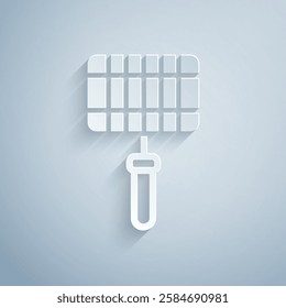 Paper cut Barbecue steel grid icon isolated on grey background. Top view of BBQ grill. Wire rack for BBQ. Grilling basket. Paper art style. Vector