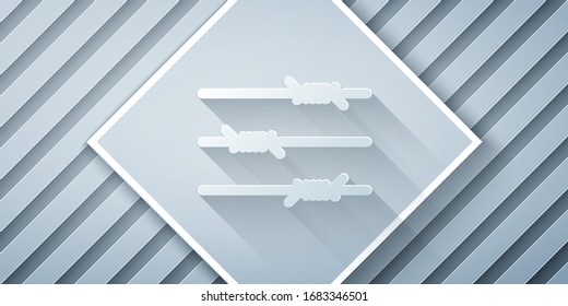 Icono de alambre cortado con papel aislado en fondo gris. Estilo de arte de papel. Ilustración vectorial