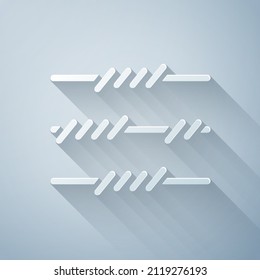 Paper Cut Barbed Wire Icon Isolated On Grey Background. Paper Art Style. Vector