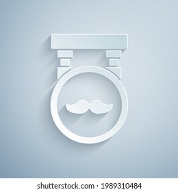 Paper cut Barbershop icon isolated on grey background. Hairdresser logo or signboard. Paper art style. Vector Illustration