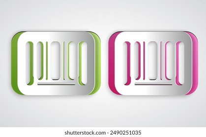 Icono de código de barras cortado en papel aislado sobre fondo gris. Estilo de arte de papel. Vector