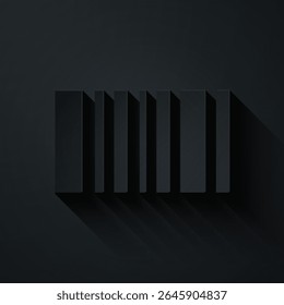 Paper cut Barcode icon isolated on black background. Paper art style. Vector Illustration