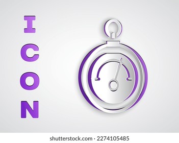 Paper cut Barometer icon isolated on grey background. Paper art style. Vector