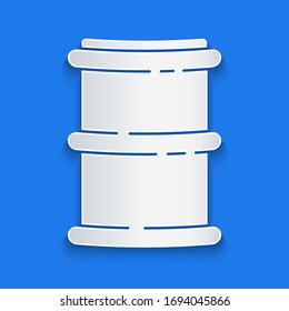 Paper cut Barrel icon isolated on blue background. Paper art style. Vector Illustration