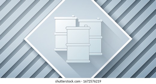 Paper cut Barrel oil icon isolated on grey background. Paper art style. Vector Illustration
