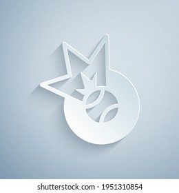 Paper cut Baseball ball icon isolated on grey background. Paper art style. Vector