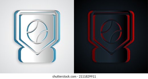 Paper Cut Baseball Base Icon Isolated On Grey And Black Background. Paper Art Style. Vector