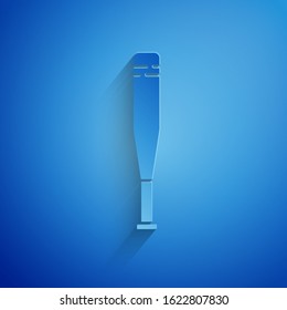 Paper cut Baseball bat icon isolated on blue background. Paper art style. Vector Illustration