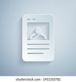 Paper cut Baseball card icon isolated on grey background. Paper art style. Vector