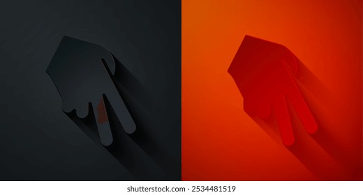 Paper cut Baseball glove icon isolated on black and red background. Paper art style. Vector