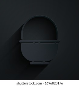 Paper cut Basket icon isolated on black background. Happy Easter. Paper art style. Vector Illustration