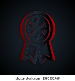 Paper cut Basketball award icon isolated on black background. Paper art style. Vector Illustration