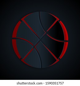 Paper cut Basketball ball icon isolated on black background. Sport symbol. Paper art style. Vector Illustration