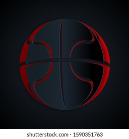 Paper cut Basketball ball icon isolated on black background. Sport symbol. Paper art style. Vector Illustration