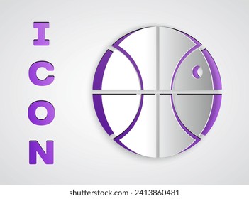 Paper cut Basketball ball icon isolated on grey background. Sport symbol. Paper art style. Vector Illustration