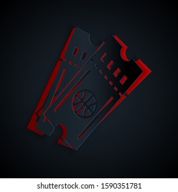 Paper cut Basketball game ticket icon isolated on black background. Paper art style. Vector Illustration